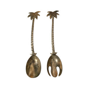 Godinger Palm Tree Large Salad Serving Set Silver Dinnerware Serving